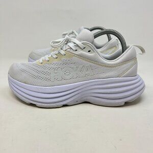 Hoka One One Womens Bondi 8 Running Shoes White Mesh Lace-Up Size 8 /Wide B